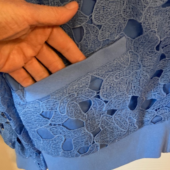 NWOT Isaac Mizrahi Lace Overlay Bomber Jacket in Blue - Picture 7 of 10